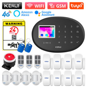 Kerui | KERUI WiFi + 4G/2G Home Security Alarm System with PIR Motion Detector Door Sensor Tuya Smart Burglar Alarms Wireless Zones W204