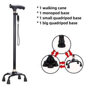 Non-slip Walking Stick LED Light Crutches Walker Aluminum Alloy Ultra-light Tripod Cane Height Adjustable Portable Crutch For The Elderly