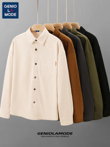 Genio Lamode Mens Corduroy Shirt Jacket Long Sleeve Pure Color Handsome Early Autumn Casual Fashion Polyester Fiber