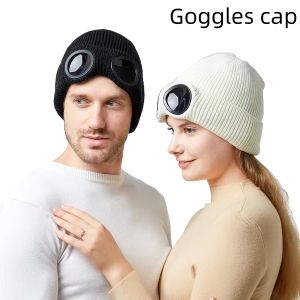 2026 New knitted goggles hat Windproof warm woolen hats for men and women in autumn and winter