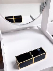 White Makeup Organizer Large Desktop Vanity With Mirror Jewelry Cosmetics Storage Box Table Desk Rac/SM