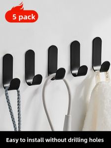 No-Drill Strong Adhesive Wall Mounted Clothes Hook Space Aluminum Black Door Back Storage Organizer Heavy Duty Wall Sticky Hook