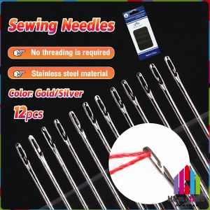 Homehub 12 PCS Blind Sewing Needles Elderly Big Hole Stainless Steel Needle for Sewing Household DIY Beading