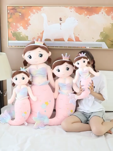 gấᴜ Bông Nàng Tiên Cá Tóc Nâu Tiên Cá Vương Miện Cầu Vồng gối ôm cho bé gối ôm dài hình thú cute K3T4