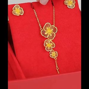 ชุดต่างหู ASIX GOLD ชูติ 24K สร้อยคอดอกพลัม สีดํา ผู้หญิงดอกพลัม สร้อยคอแหวน ไม่ปอกเปลือก