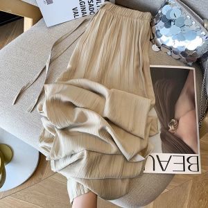 Ice Silk Texture Wide Leg Pants Womens High Waist Thin Summer Casual Loose Fit Long Trousers Heat Resistant Straight Leg