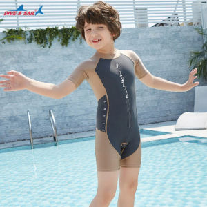 Kids Swimsuit One-Piece Quick-Drying Boys and Girls Swimsuit Short Sleeve Shorts Sun Protection Children Swimsuit Diving Suit