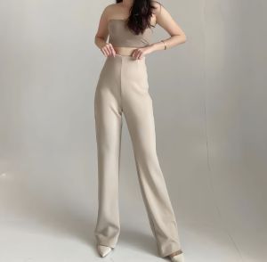 Flare Pants - Higwaist Cutbray Matt Scuba Premium Elastis Celana Panjang Wanita Kekinian Kulot Scuba Terbaru