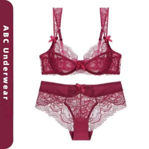 เสื้อชั้นในลูกไม้เซ็กซี่สไตล์ฝรั่งเศส มีโครงเหล็กป้องกันการหย่อนคล้อย ไม่มีฟองน้ำ ชุด 2 ชิ้น