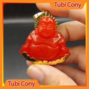 Mặt dây chuyền di lạc vui vẻ thạch đỏ M151223-121-DX1 Tubi Cony