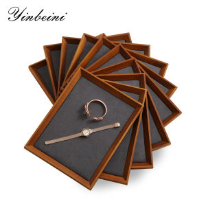 Yinbeini Bracelet Necklace Watch Storage Wooden Tray Jewelry Shop Organizer Gold Display Holder P029