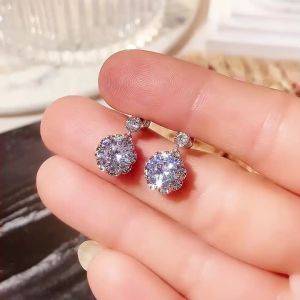 Bông Tai Nữ Màu Bạc Hợp Thời Trang Với Đá CZ Trắng Sang Trọng Hình Học Dangle Trang Sức Thời Trang Phụ Kiện Đa Năng