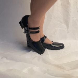 BIG SIZE 41-45 Sepatu Paskibra Hitam Glossy Hak Tinggi 2.5cm