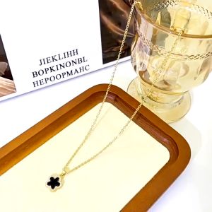 Delicia - Necklace Kalung Wanita Rantai Alloy Emas Perak hijab Simple Aesthetic Adjustable Aksen Liontin Flower Bunga Clover Hitam putih Perhiasan Aksesoris Fashion Korean Style Kekinian [B5-2]