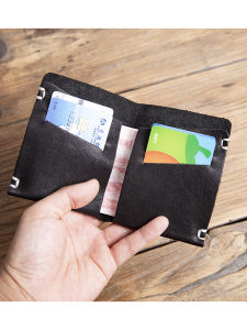 Original Handcrafted กระเป๋าสตางค์สั้นสําหรับผู้ชายหนังแท้ Ultra-Thin High-End รู้สึกอินเทรนด์ Cowhide ผิวนุ่มผู้ถือบัตรนักเรียน