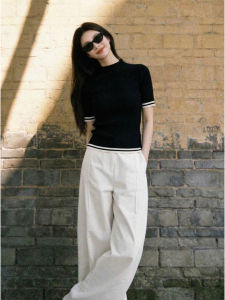 V.C.I | Black Half Turtleneck Striped Knit Short Sleeve T-shirt Summer Innerwear