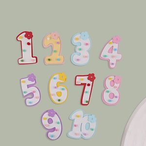 ป้ายตัวเลข ป้ายปักตัวเลข เลขวันเกิด ตัวเลข เลข1-10 ตัวเลขดอกไม้ ตัวเลข ตกเเต่งเค้ก สีสันสดใส (สุ่มสี)