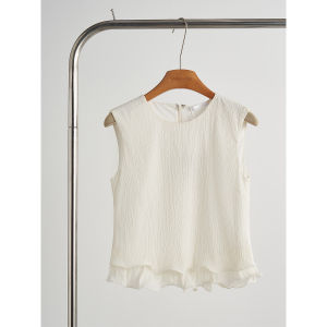 French Style Ruffle Wave Top Half Skirt Set Womens Summer Fashion Ensemble round Neckline Polyester Two-Piece Suit