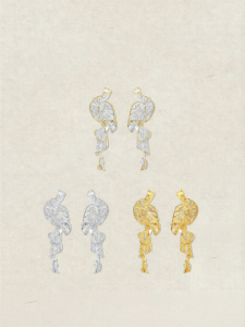 Luxurious Lace Edged Long Earrings 925 Silver Plated with Gold