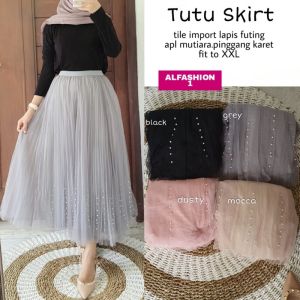 ROK TUTU MUTIARA MEWAH WANITA PANJANG BERKUALITAS BAHAN TILE IMPORT