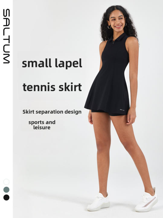 Saltum Tennis Skirt Dress Women's Sporty Fitness Short Dress with Chest Pad Slimming Anti-Light Set Quick-Drying Breathable Nylon