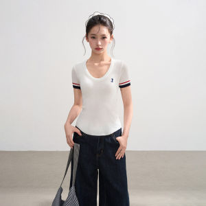 BAIDAIFEI | American White U-Neck T-Shirt
