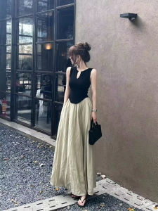 Slimming High Waist Cotton Linen Skirt Large Umbrella Hem Conceal Meat Show Thin Half Skirt Karakai Womens Lazy Versatile Countryside Style Commute Korean Version