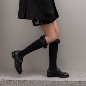 Brown Leather Chunky Heel Square Toe Single Shoes Metal Buckle Fashion Showroom Retro Style Slip-On Daily Wear Comfortable Footwear