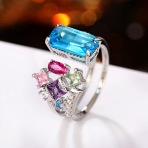 Huitan Geometric Colorful CZ Women Rings 2023 Bright Bridal Rings for Wedding Party One Size Opening Resizable Fashion Jewelry