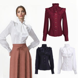 เสื้อโลลิต้าวิคตอเรียใหม่สำหรับผู้หญิง2025ลูกไม้ปักแขนยาวย้อนยุคโกธิค Camisas หญิง/Blusas Femininas Elegantes