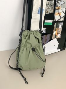 Casual Nylon Bucket Bag Womens Small Crossbody Phone Bag Summer Versatile Single Shoulder Sling Bag Fashion Trend Soft Polyester Lining