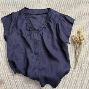 Shalldoer | Elegant V-Neck Ruffled Short Sleeve Blouse Women