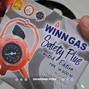REGULATOR ANTI BOCOR KOMPOR GAS LPG WINN GAS W 800 M SAFETY PLUS + SELANG MERAH ANTI MINYAK 2 LAPIS