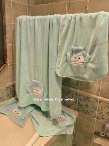 Cute Cartoon Coral Fleece Towel Bath Towel Womens New Style Absorbent Quick Dry No Shedding Three Piece Set Student Dormitory