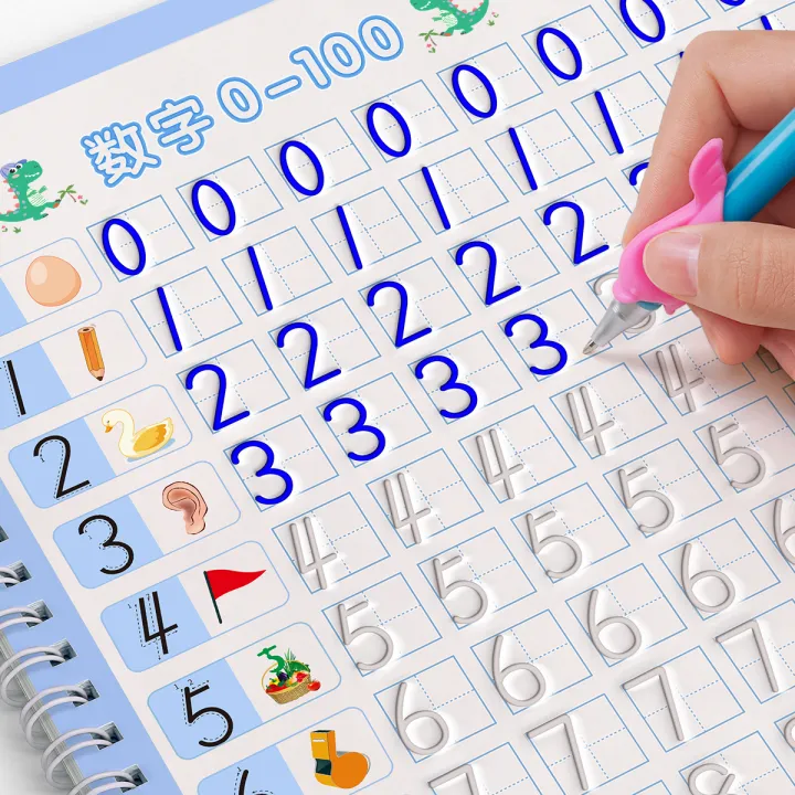Blue Math Copy Book Reusable Children 3D Copybook For Calligraphy Numbers Handwriting ...