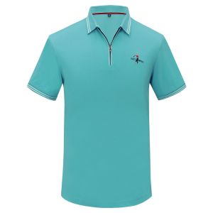 Mercerized Cotton Short-Sleeved T-shirt Mens Lapel Polo Shirt Half-Sleeved Zipper T-shirt with Collar T Golf Tops Summer Menswear