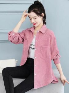 Corduroy Shirt for Women Spring & Fall Thin K-style Loose Small Long Sleeve Shirt Coat Stylish Niche Top