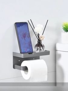 Tempat Tissue Toilet Kamar Mandi Tempel di dinding Aesthetic Unik Murah Gantungan Roller Tisu Kamar Mandi Toilet Paper Aluminium Tahan Karat / TmpAt tisu Toilet dan Handphone Aesthetic