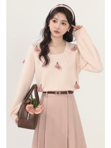 ZHANGQISHUI | Peach Pink Relaxed Soft Half Skirt Sweater Set