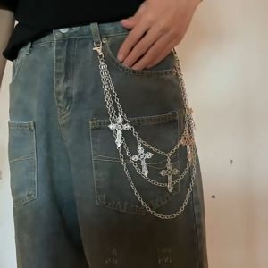 1 PCS Fashion Punk Metal Waist Chain Men Women Cross Star Layered Jeans Short Skirt Accessories Hip Hop Rock Jewelry