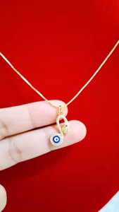 BS Lucky Shop Bangkok Gold Plated Evil Eye with Snake Necklace for Women