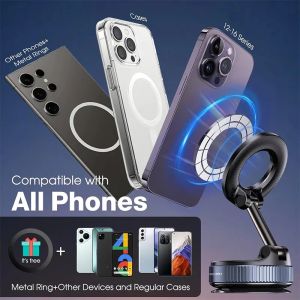 360° Magnetic Car Phone Mount Vacuum Suction Holder Hands Free Navigation Bracket Anti Slip Stable Grip Adjustable Portable