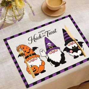 VIKAMA 2/4/6pcs Halloween Meal Mat Witch Pumpkin Ghost Bat Blood Handprint Spider Web Ghost House Table Mat Table Party Decor