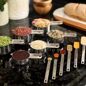 【Time-limited Promotion+Hot Sale+COD】13Pcs Set Multi Purpose Stainless Steel Measuring Cup Measuring Spoons Cooking Baking Tools with Scale Kitchen Gadgets Measuring Cups Spoons Measuring Cups Set of 13 with 1/8 Cup Coffee ScoopStainless Steel Metal