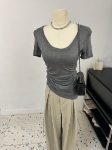 Tencel Silky Cool U-Neck Thin Transparent Slim Short-Sleeved T-shirt for Women 2024 Summer New Arrival Elegant Versatile Top