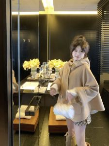 Miss Vis Merald College Girls Feel Coat Woolen Plaid Lined Hooded Jacket Commute Style Long Sleeve Regular Fit Winter Coat