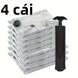 4 Túi Bảo Quản Chân Không Có Bơm Tay Nén Kín Hơi Cho Quần Áo Chăn Ga Gối - Tổ Chức Gia Đình Tiết Kiệm Không Gian