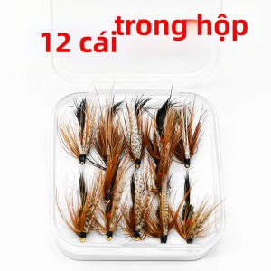 Topranc 12 Cái/Bộ Nâu Hackle Con Công Mồi Câu Cá Nymph Khô Ướt Ruồi Cho Cá Hồi Nhân Tạo Mồi Bộ Sông Đại Dương Hồ