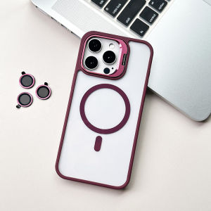 For Magsafe Magnetic Solid Color Lens Bracket Phone Case For iPhone 16 Pro Max 14 11 12 13 15 Pro Max Acrylic Transparent Cover