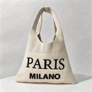 Knitted Tote Bag PARIS MILANO Large Capacity Hollow Out Shoulder Bag Casual Daily Shopping Handbag